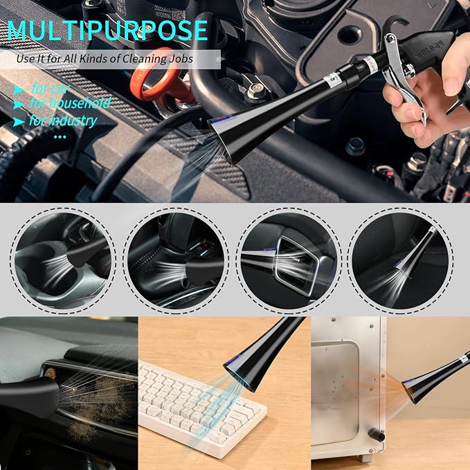 GOCCIDA Tornado Dry Cleaning Gun with Brass Adjustable Air Flow Nozzle,Air Blower Gun Quickly Blasts Dirt and Dust from Surface Works with Air Compressor Black