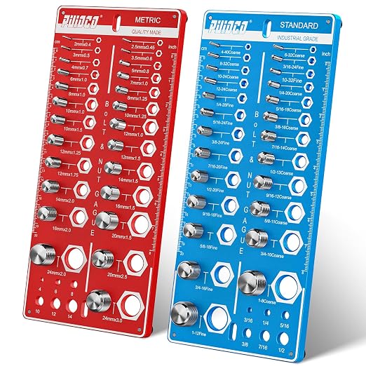62 Nut and Bolt Thread Checker Standard and Metric, Bolt Size and Thread Gauge with 25 SAE & 25 Metric & 12 Drill Bit Gauge,Bolt and Nut Identifier Gauge for Nut Bolt Size Finder in Narrow Tricky Area