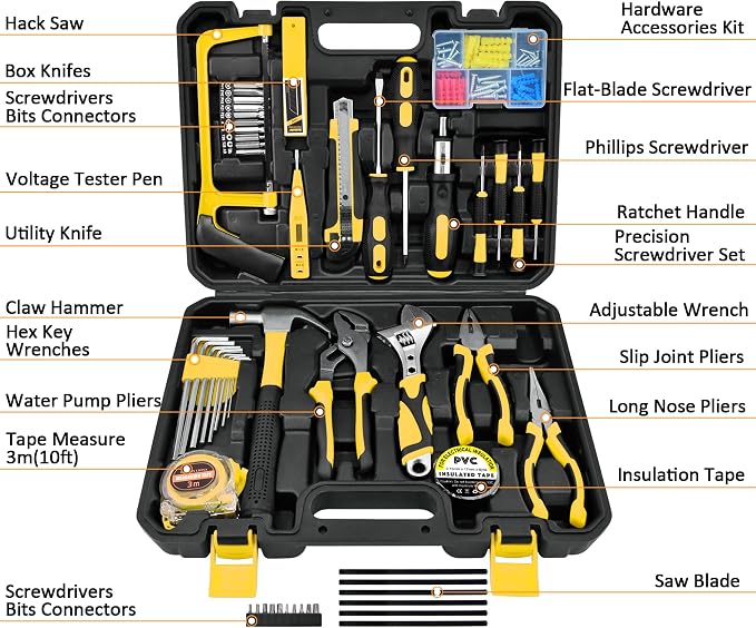 Tool Set,148-Piece Home Repair Tool Kit for Men Women College Students,Household Basic Hand Tool Sets with Case for Home Maintenance,Dorm Essentials,Auto Repair & DIY Projects