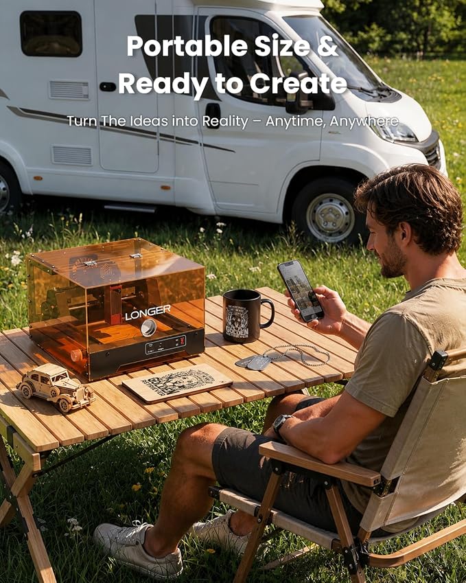 LONGER Ray5 miniS 3.5W Laser Engraver, 0.04mm Ultra-Precision Engraving Machine for Wood, Acrylic & Leather, 12000mm/min High Speed, Class 1 Safety, WiFi & APP Control, Beginner-Friendly, DIY Crafts