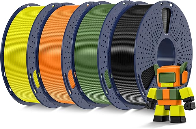 SUNLU High Speed PLA Filament 1.75mm, 4kg, Black+Olive Green+Orange+Yellow | 30mm/s - 600mm/s Print Range, 1kg per Spool, Pack of 4, High Flow Speedy 3D Printer PLA Filament, Fast Printing, Neatly Wound