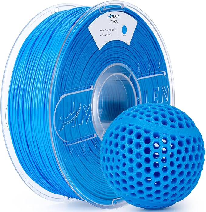 Amolen Rebound PEBA 90A Flexible Filament, 1.75mm 3D Printer Filament, 78% Energy Return & 20% Lighter, High-Speed Printing Lightweight for Sports & Robotics, Drones & Functional Prototypes, Blue 1kg