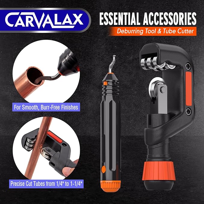 CARVALAX Eccentric Flaring Tool Kit, 45° Precision Flaring, Metric/Imperial Clamp for 6-19mm & 1/4"-3/4" Pipes, Includes Cutter, Deburring Tool & Hard Case for HVAC & Refrigeration Repair