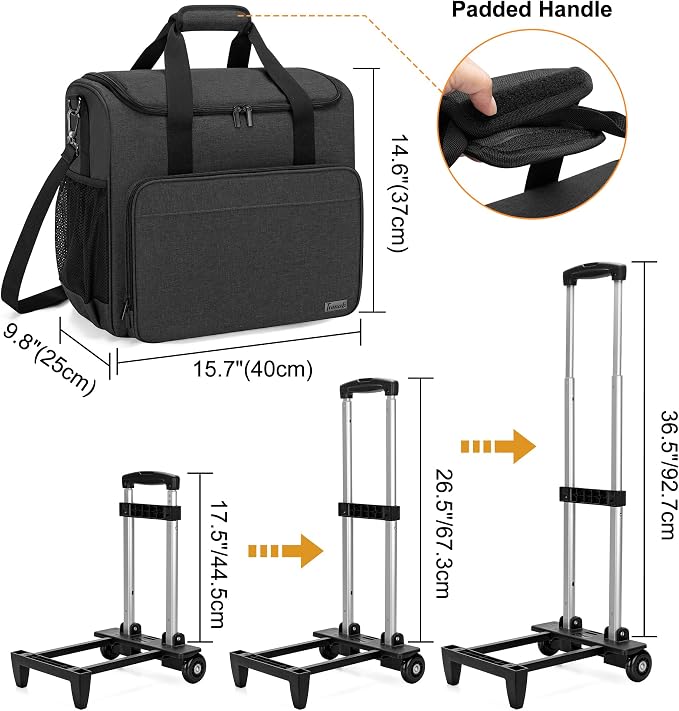 Trunab Rolling Teacher Bag, Teacher Tote Bag with Bottom Pad and Detachable Trolley, Wheeled Teacher Bag with Padded Sleeves Holds up to 15.6” Laptop