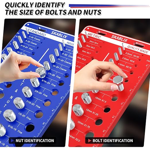 68 Nut and Bolt Thread Checker - 26 Standard and 26 Metric Bolt Checker and 16 Drill Bit Gauges, Bolt Size and Thread Gauge, Bolt Size Finder, Wall-Mountable Bolt and Nut Identifier Gauge