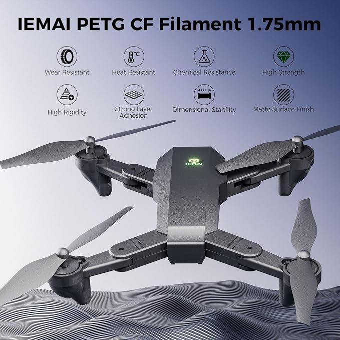 IEMAI Carbon Fiber PETG Filament 1.75mm Matte Black 2.5KG, PETG-CF 3D Printer Filament with Dimensional Stability & Low Warpage, High Stiffness, Heat Resistant, Easy Print