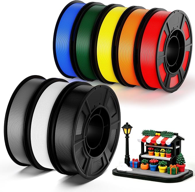 UJOY3D 8 Color Pack PETG Filament Bundle, 3D Printer Filament 1.75mm, Individually Vacuum Packed, 0.25kg Spool, 8 Pack, Total 2kg (Black+Jade White+Grey+Red+Cobalt Blue+Christmas Green+Orange+Yellow)
