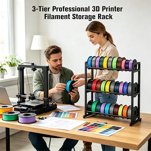 facka 3D Printer Filament Storage Rack, 3-Tier Metal Filament Spool Holder | Desktop Filament Organizer Shelf for 1kg PLA, ABS, TPU, PETG Rolls, Home Office, Studio, Workshop, 3D Printing Workspace