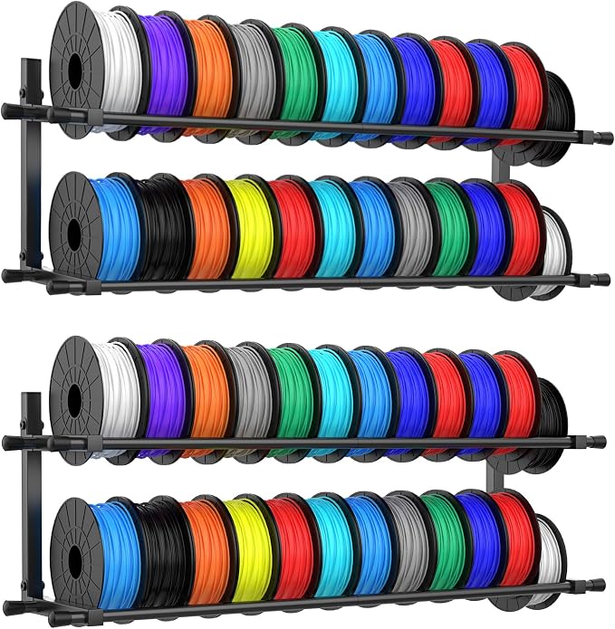 3D Printer Filament Storage Rack Wall Mount, Foldable Heavy Duty Metal Shelving with Adjustable Hole Spacing for TPU/ABS/Nylon Filament Rack, 3D Printer Accessories for Studios, Workshops 2 Pack