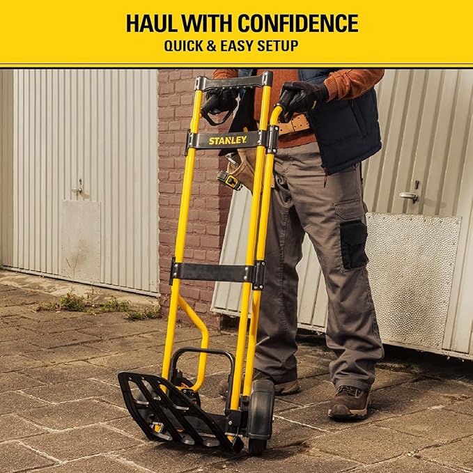 Stanley Heavy-Duty Folding Hand Truck & Dolly, 400 lbs. (181 kgs.) Capacity, Professional Grade, Compact, Lightweight & Slim Design, Easy Storage, Steel Frame, Ergonomic 3 Handle Design (SXWT-FT591)