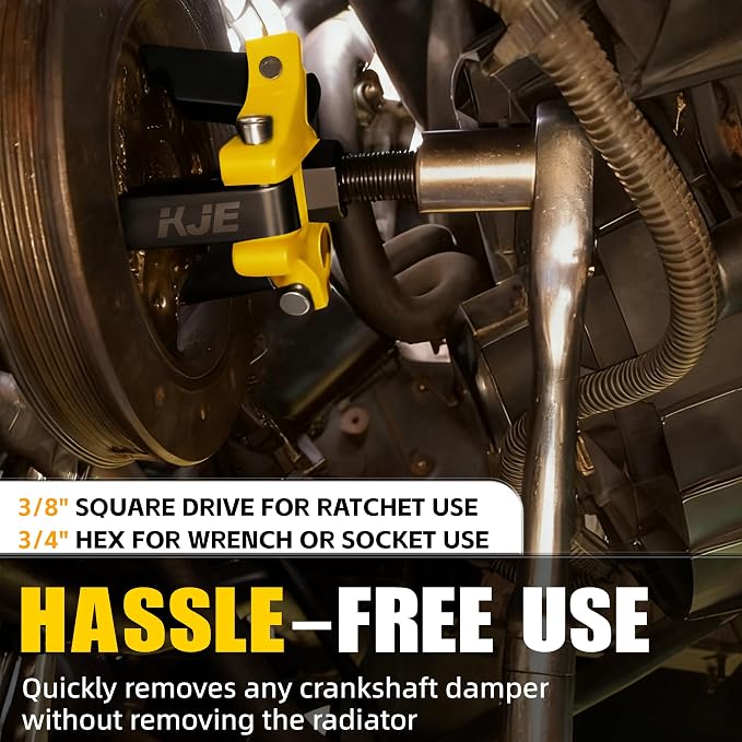 KJE Harmonic Balancer Puller Kit – Adjustable 3-Jaw Puller Set for Removing Harmonic Dampers & Balancers -Includes 3/8” Square Drive Forcing Screw & 4 Rods