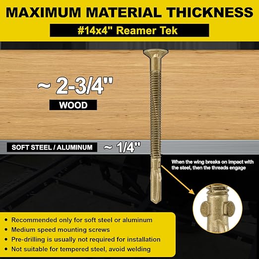 FMhotu #14 x 4 Trailer Deck Screws, Self-Tapping Sheet Wood Metal Screw, 130Pcs T25 Star Bits Reamer Tek Screws for Trailers, for Attaching Wood to Steel