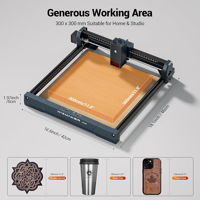 WIZMAKER Wand Laser Engraver and Cutter Machine, 7W(7000mW) for Wood, Leather, Paper, MDF, Felt, Compact Laser Cutter Portable DIY & Small Business Projects Desktop Laser Engraver