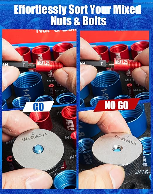 66 Nut and Bolt Thread Checker with Storage Box, Thread Checker Measuring Tool(32 Metric & 34 Standard), Bolt Size and Thread Gauge Finder Suitable for inspecting in Narrow and Tricky Areas