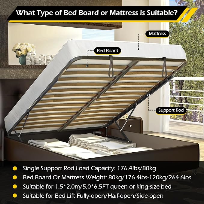 Dyna-Living 4.6FT Bed Lift Mechanism 176.4lbs-264.6lbs Load Capacity Pneumatic Gas Spring for Storage Bed Box or Sofa Bed