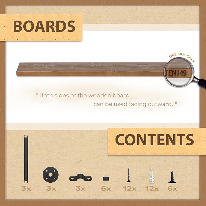 TEN49 Real Wood Rustic Floating Shelves Wall - 60 Wide Small Wooden Industrial Pipe Shelving 1.8 Thick - Farmhouse Pipe Wall Shelves Furniture Bathroom Decor Art Shelf - Dark Espresso Color - Set of 2