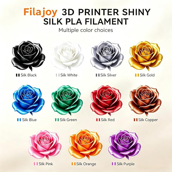 Silk PLA 3D Printer Filament 1.75mm Filajoy3D 3D Printing Filament 1KG Dimensional Accuracy +/- 0.03mm for Most FDM 3D Printers Gold