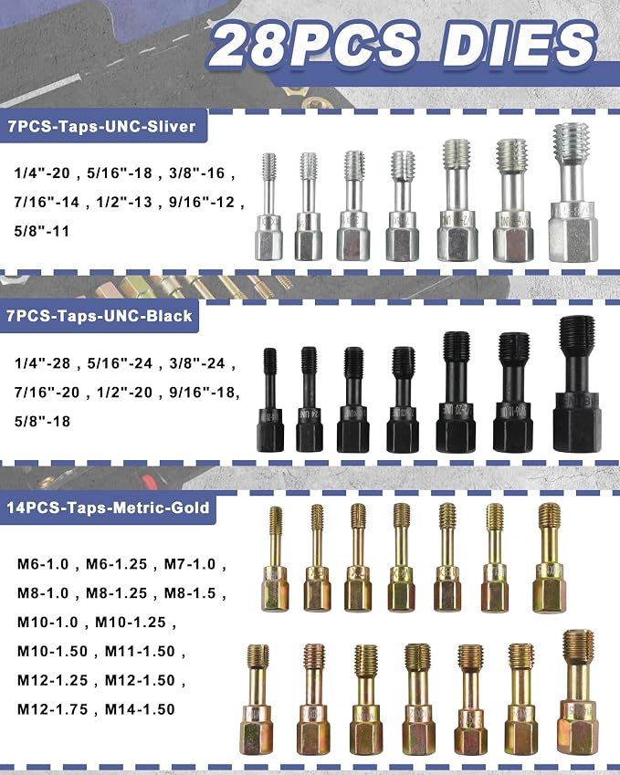 61PCS Master Thread Rethreading Kit,UNC UNF Metric Thread Chaser | Thread Restorer Tool with Thread Pitch Gauge, Designed to Repair or Reshape Damaged Threads on Bolts, Screws, or Nuts