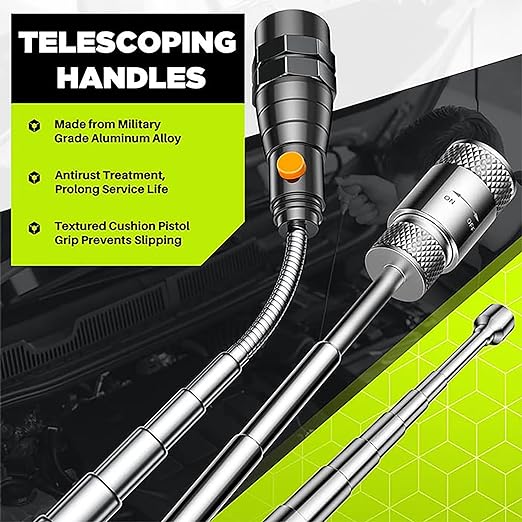 Telescoping Magnetic Pickup Tool Set, Inspection Mirror Telescoping, LED Flashlight, Cool Gadgets for Men, Stocking Stuffers, Gifts for Dad, Husband, Kids, Boyfriend, Magnet Stick (Camo)