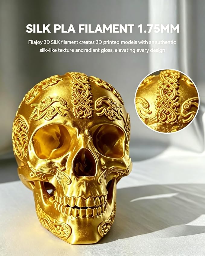 Silk PLA 3D Printer Filament 1.75mm Filajoy3D 3D Printing Filament 1KG Dimensional Accuracy +/- 0.03mm for Most FDM 3D Printers Gold