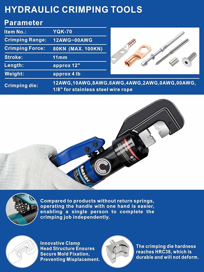 AMZCNC Hydraulic Hand Crimper Tool for Stainless Steel Cable Railing Fittings for 1/16" 1/8" 3/16" Cable –Wire Swaging Tool 8 Ton and Stainless Steel Cable Cutter,1/8” Wire Rope Crimping Tool