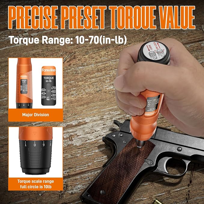 Torque Screwdriver Set, 10-70 In-lb / 1.1-7.8 Nm, 1/4” Drive Torque Wrench Screwdriver Electrician with Range & Audible Click for Scope Mounting Gunsmith Bike Repair