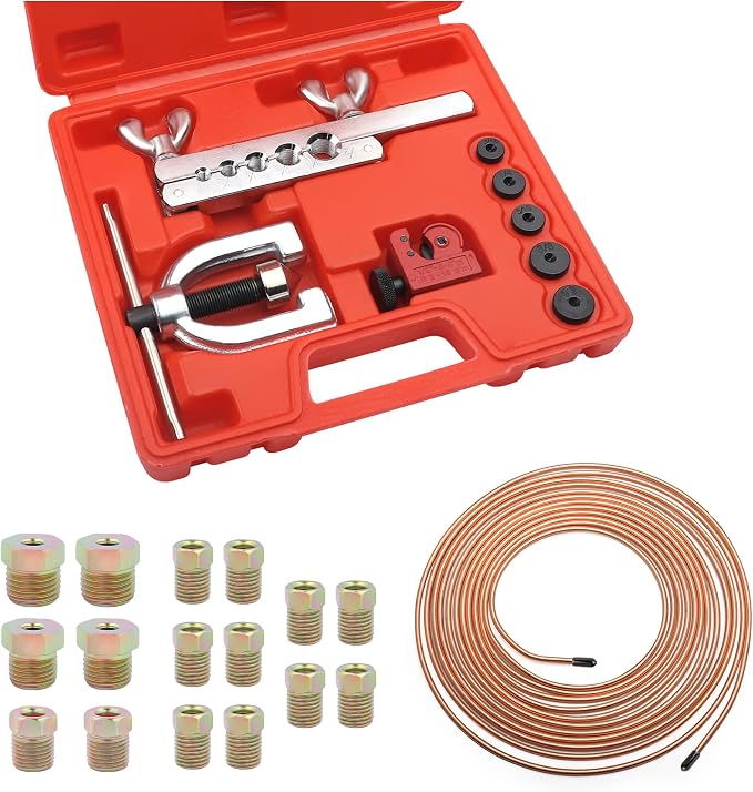 3/16 Brake Line Kit with 16 Brake Line Fittings and Tubing Bender,Double & Single Brake Line Flaring Tool Kit Car Accessories Fits for Most Hydraulic Braking Systems