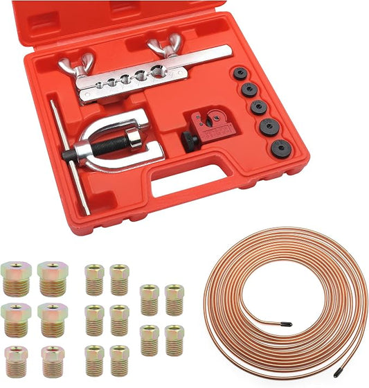 3/16 Brake Line Kit with 16 Brake Line Fittings and Tubing Bender,Double & Single Brake Line Flaring Tool Kit Car Accessories Fits for Most Hydraulic Braking Systems
