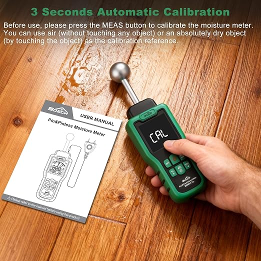 Moisture Meter, SQECH Pin&Pinless Moisture Meter with Thermometer, Alarm, Multifunctional Wood Moisture Meter with Color LCD, Needle Sensor for Walls, Wood, Masonry, Caravans, Apartments