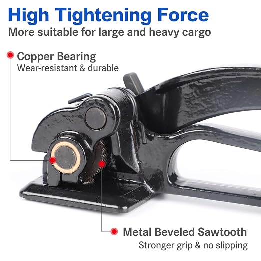 Heavy Duty Steel Strapping Tensioner Tool - for 3/8"-3/4" Metal Banding Tool Tensionining Strapping for 0.012-0.03" Thickness, Strapping Banding Tool for High Tensile Packging