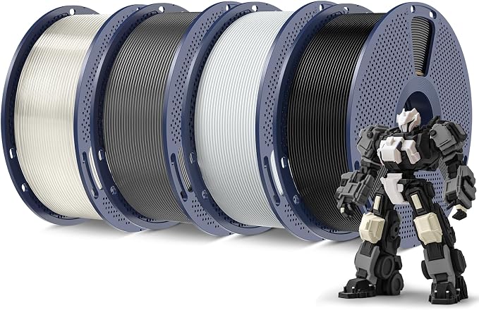 SUNLU 4KG PLA Plus 3D Printer Filament PLA+ 1.75mm, Neatly Wound PLA Filament Bundle, PLA+ Filament for Most FDM 3D Printer, 1 kg Spool, 4 Packs, Black+White+Grey+Transparent