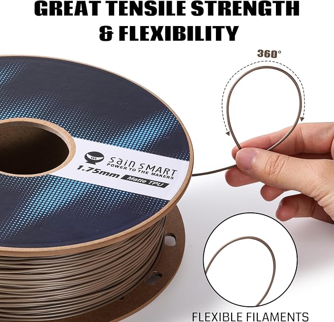 SainSmart Matte TPU Filament, Dark Earth Flexible TPU 3D Printing Filament, 1.75 mm, 1kg (2.2LB), Dimensional Accuracy +/- 0.05 mm