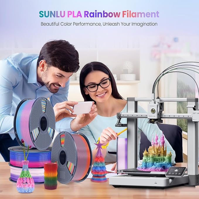 SUNLU Transparent Rainbow PLA Filament 1.75mm, Multicolor Gradient 3D Filament, Neatly Wound 3D Printing Filament, Dimensional Accuracy +/-0.02mm, 1KG Spool(2.2 lbs), Transparent Rainbow PLA 01