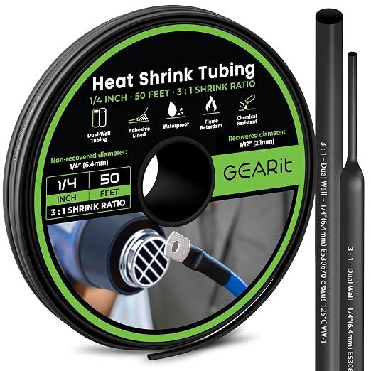 GEARit 1/4 inch Heat Shrink Tubing 50 Ft, 3:1 Adhesive Lined Dual Wall Waterproof Marine Grade Electrical Wire Wrap, UL Listed Heat Shrink Tube for Cable Repair Automotive Boat