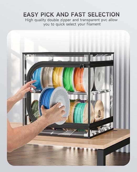YOOPAI 3D Printer Filament Storage Box – 2 Tier Filament Storage Rack with Transparent Cover, Holds Up to 24 Rolls 1KG – 3D Filament Storage Organizer for Home, Workshop & Studio