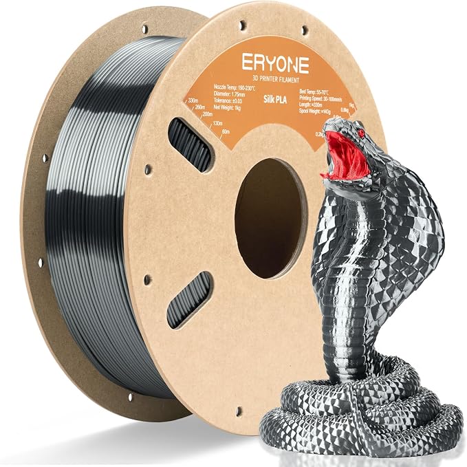 ERYONE Silk PLA Filament for 3D Printer 1.75mm +/- 0.03mm, Shiny Filament 1kg (2.1lbs)/Spool, Gunmetal Gray