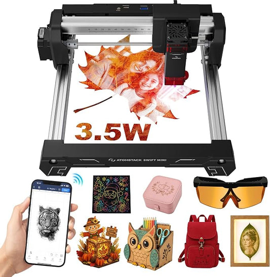 ATOMSTACK Swift 3.5W Laser Engraver Mini, Laser Engraving Machine for Wood Leather Acrylic, Desktop Laser Cutter, Fully Assembled, WiFi & USB, AI Software, 135×145mm Work Area, Black, 3500mW