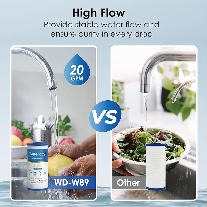 Waterdrop AP810 Whole House Water Filter, Replacement for 3M® Aqua-Pure® AP810, AP801, AP811, Whirlpool® WHKF-GD25BB, WHKF-DWHBB, 5 Micron, 10" x 4.5", Well & Tap Water Filter, Pack of 4