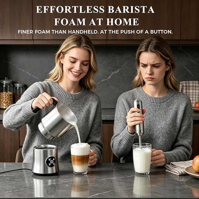 Milk Frother and Steamer, Detachable Electric Milk Frother, Automatic Warm and Cold Foam Maker, Stainless Steel Jug, BPA Free