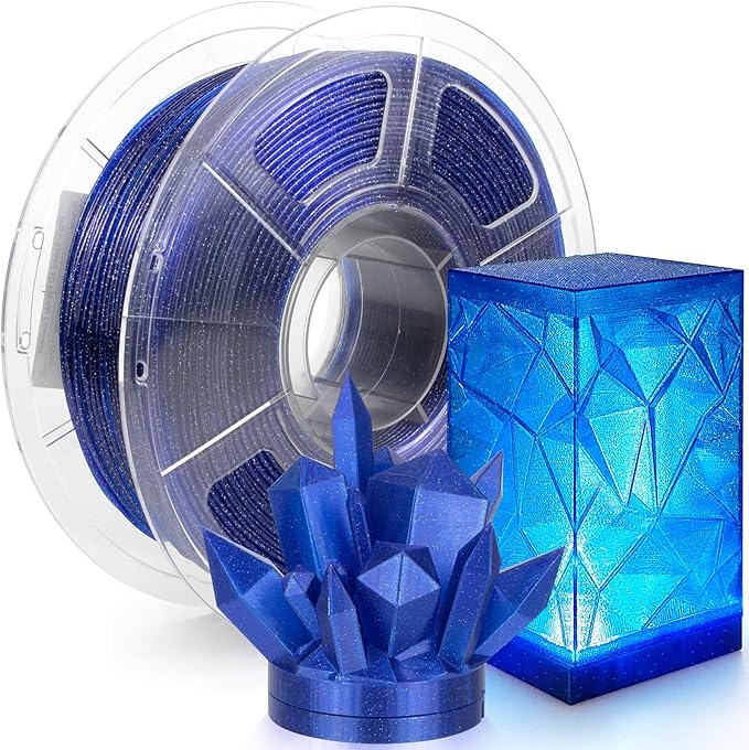 IEMAI Glitter Clear PETG Filament 1.75mm 1KG Blue, Sparkly Transparent Finish 3D Printer Filament Easy to Print for Lampshades, Home Decor & DIY Models