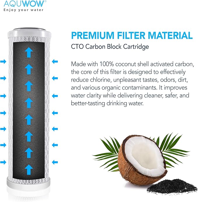 CTO10 5 Micron 2.5" x 10" Carbon Block Water Filter Set – Replacement Cartridges for Whole House and Under Sink Systems, Universal Standard Size (3, 10 x 2.5)