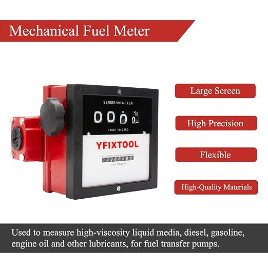 1'' Mechanical Fuel Meter 6-40 GPM 4-Digital Aluminum Diesel Gasoline Flow Meter for Fuel Transfer Pumps