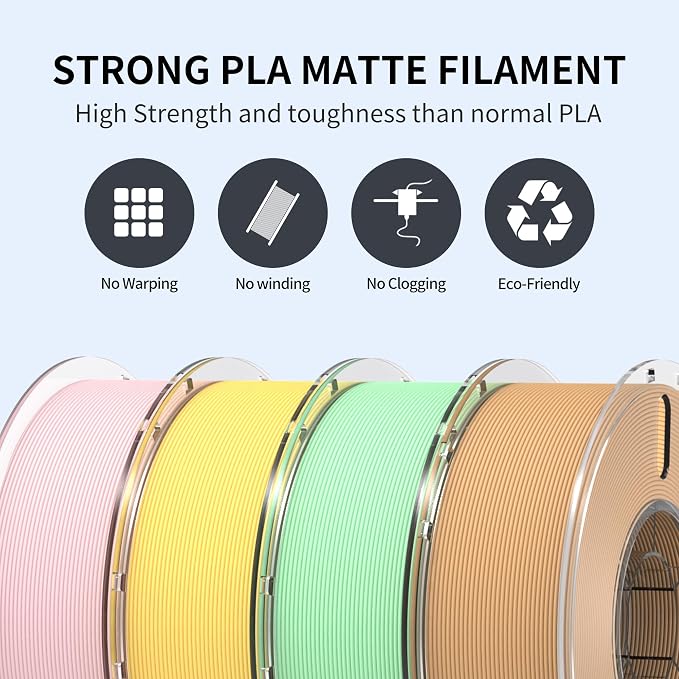 RAMBERY Matte PLA 3D Printer Filament Bundle 4KG, Neatly Wound PLA Filament 1.75mm, Dimensional Accuracy +/- 0.02mm, 1kg(2.2lb) X4PCS, Cherry Pink/Banana Yellow/Mint Green/Desert Yellow