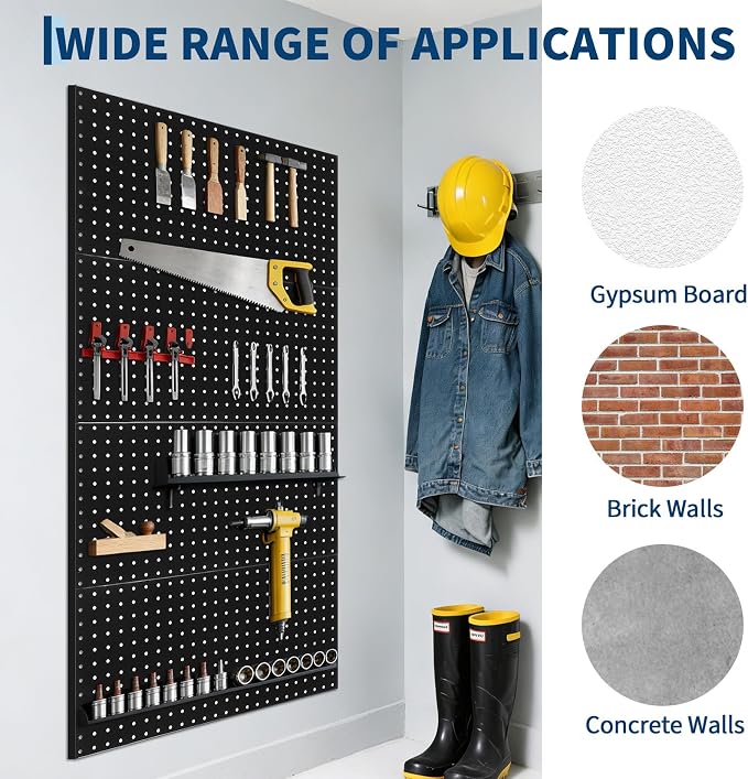 GarveeHome Heavy Duty Metal Pegboard Panels for Garage Tool Storage – 3 PCS 12"x24" Black Steel Wall Organizer – Flexible Layout, Sturdy Construction, Versatile Use in Workbench, Office, Workshop –