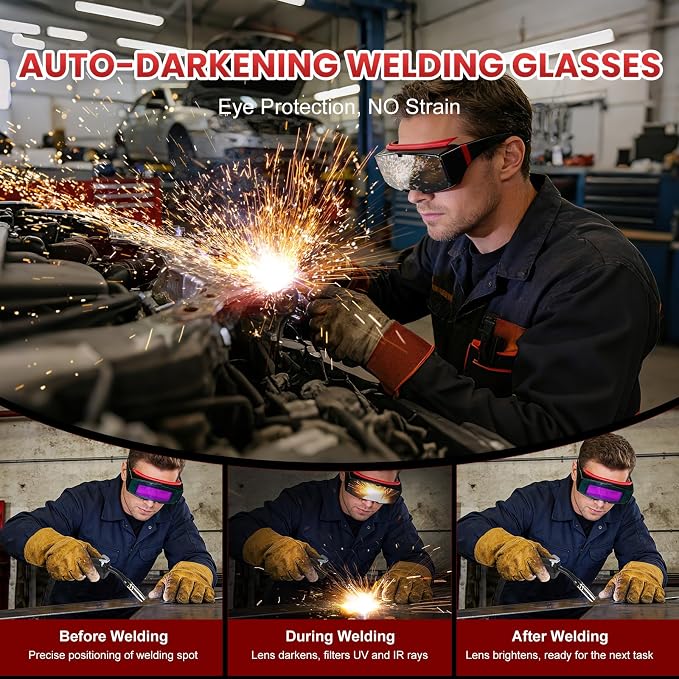GNI Multiprocess Portable MINI Welder, MIG/TIG/Stick 3 IN 1 Welding Machine | IGBT Inverter Beginner-Friendly MIG Welder Machine with Auto-Darkening Goggles, 150A Flux Core Welder for Home DIY