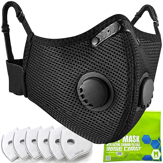 BASE CAMP M Plus Dust Mask, Breathable Reusable Face Mask with 6 Activated Carbon Filters for Woodworking Construction Mowing Grinding (Modern1)