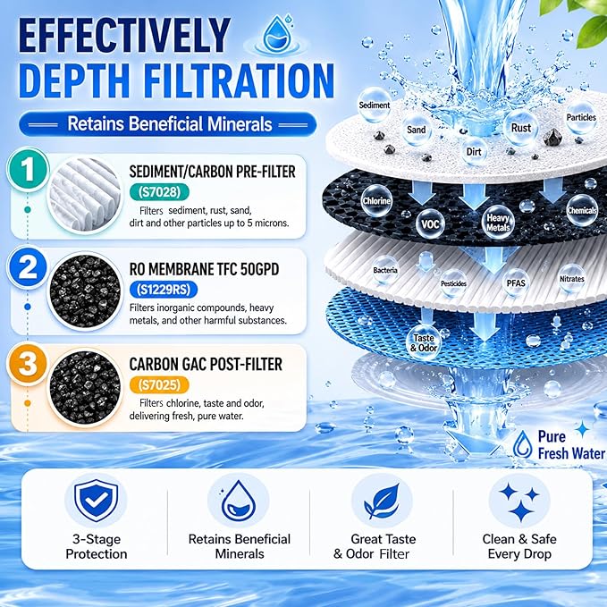 335 RO System Replacement Water Filter, Replacement Filter Set With Membrane for Microline 335 Reverse Osmosis System, Sediment, Carbon Cartridge, Inline GAC Post Filter