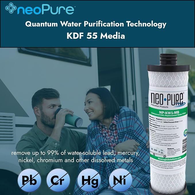 Neo-Pure NP-KW1-MB Compatible Replacement for WaterPur™ KW1 RV Water Filter- Now Available as MAX Filter- With Quantum Water Purification KDF 55 Media and Coconut Shell Carbon Fiber