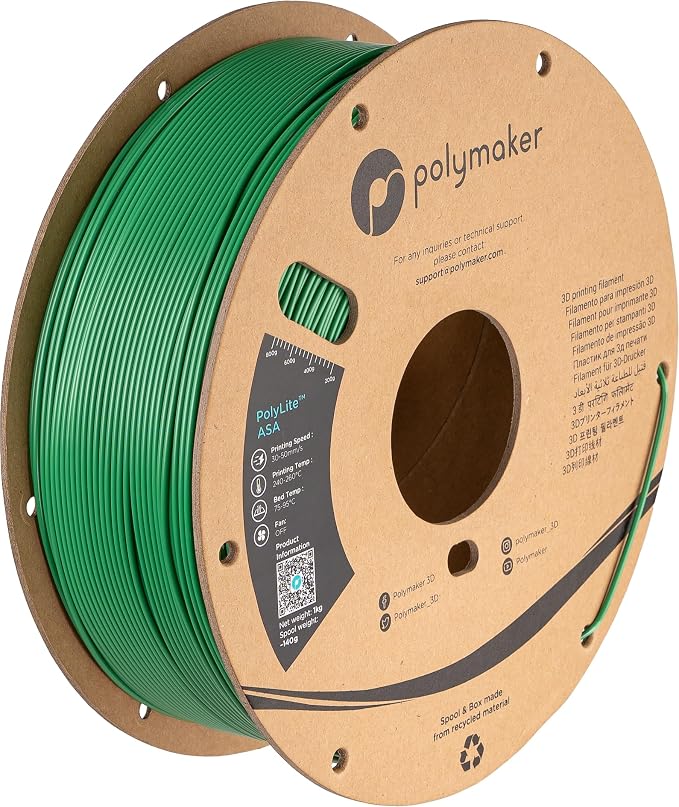 Polymaker ASA Filament 1.75mm Green, 1kg ASA 3D Printing Filament, Heat & Weather Resistant - ASA 3D Printer Filament Perfect for Printing Outdoor Functional Parts