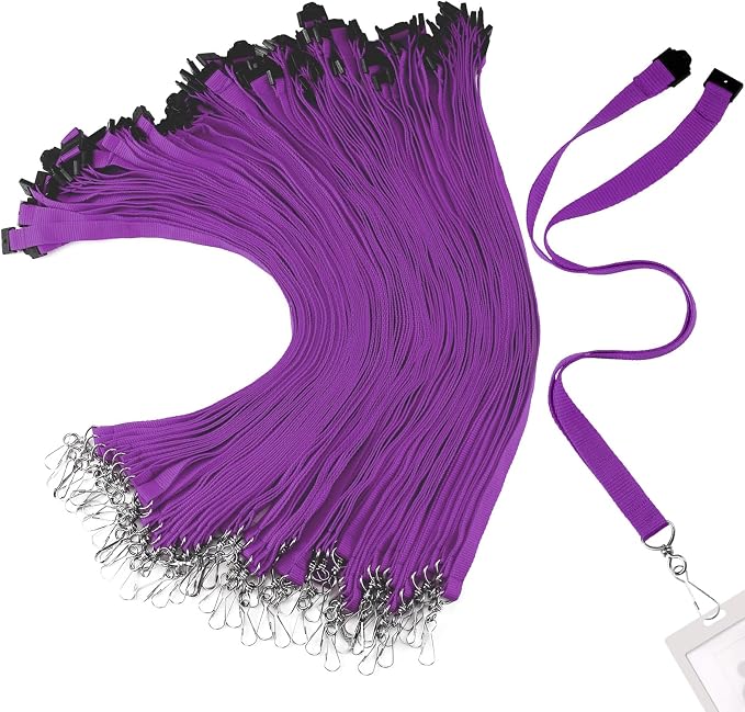 Patelai 60 Pcs Breakaway Lanyards with J Hook Bulk Flat for ID Badges Neck Badge Lanyards Card Nametag Holder Neck Straps (Purple)